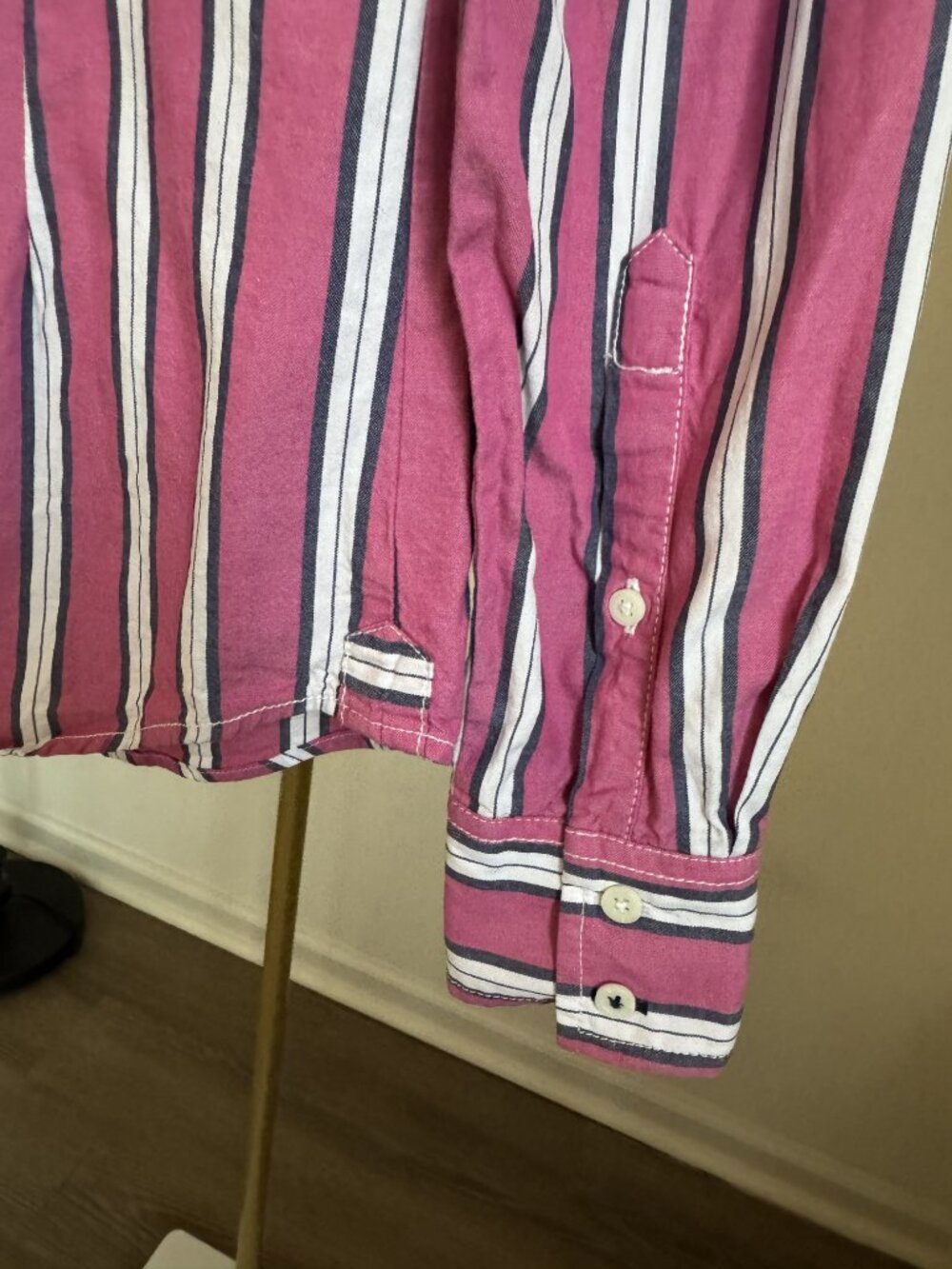 Tommy Hilfiger XS Pink Navy White Striped Cotton Button Down Shirt Blouse - Picture 4 of 6